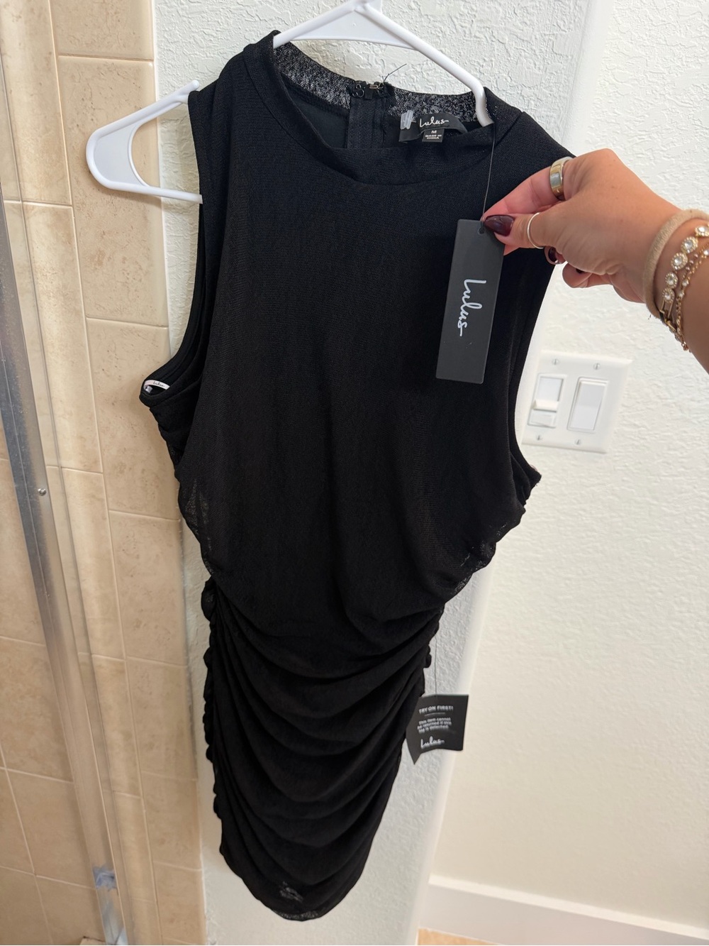 Lulu's Black Ruched Mock Neck Mini Dress
